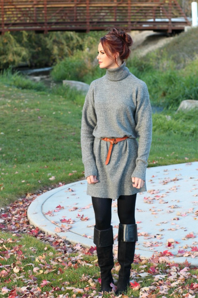 Oversized Sweater Dress with Knee High Boots. : Look fashionable and be comfortable this fall and winter!